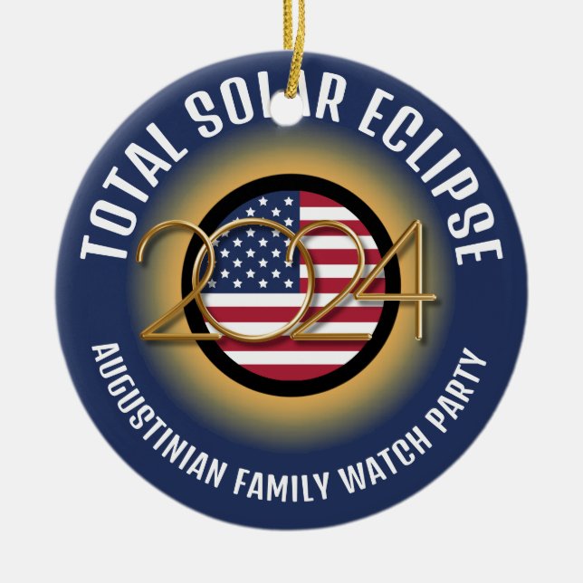 Ornamento De Cerâmica TOTAL ECLIPSE SOLAR 2024 Personalizado EUA (Frente)