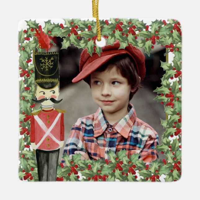 Ornamento De Cerâmica Toy Soldier Holly Christmas Holiday Kid Nome da Fo (Frente)