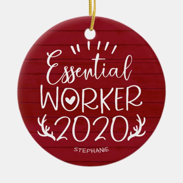Ornamento De Cerâmica Trabalhador Essencial 2020 Covid Christmas Red Woo (Frente)