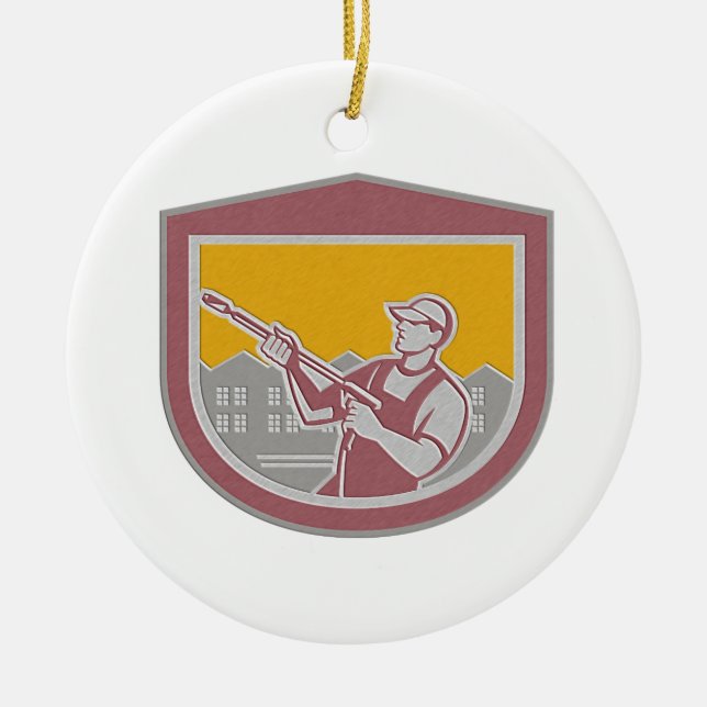 Ornamento De Cerâmica Trabalhador metálico Shie retro do líquido de (Frente)