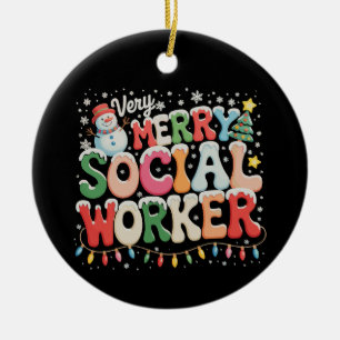 Ornamento De Cerâmica Trabalhador Social Muito Alegre Natal Férias de Na