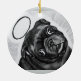 Ornamento De Cerâmica Trabalhos artísticos originais do Pug do anjo pela
