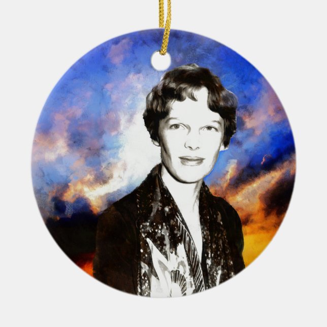 Ornamento De Cerâmica Trabalhos de arte de Amelia Earhart (Frente)
