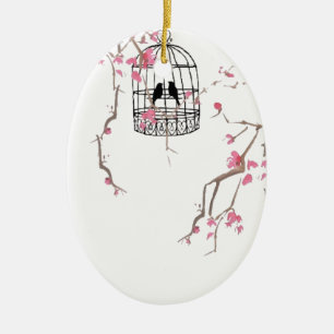 Ornamento De Cerâmica Trabalhos de arte originais do birdcage da flor de