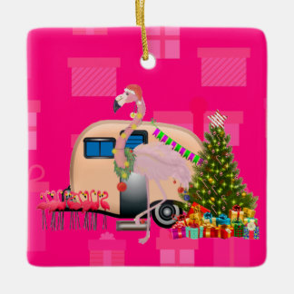 Ornamento De Cerâmica trailer de natal flamingo