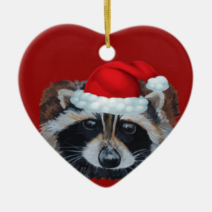 Ornamento De Cerâmica Trash Panda Raccoon Santa Hat