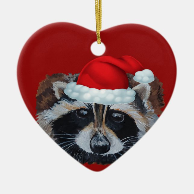 Ornamento De Cerâmica Trash Panda Raccoon Santa Hat (Frente)
