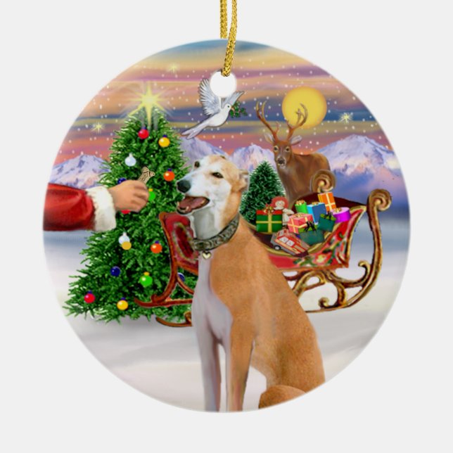 Ornamento De Cerâmica Tratar por um Greyhound Vermelho Claro (Frente)