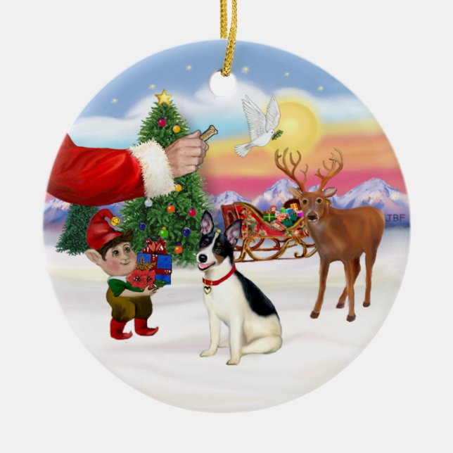 Ornamento De Cerâmica Tratar por um Rat Terrier (Frente)