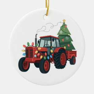 Ornamento De Cerâmica Trator com Reboque Santa Fazenda Agricultor Natal