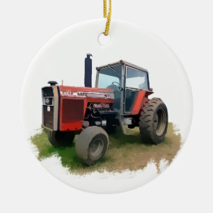 Ornamento De Cerâmica Trator vermelho de Massey Ferguson no campo