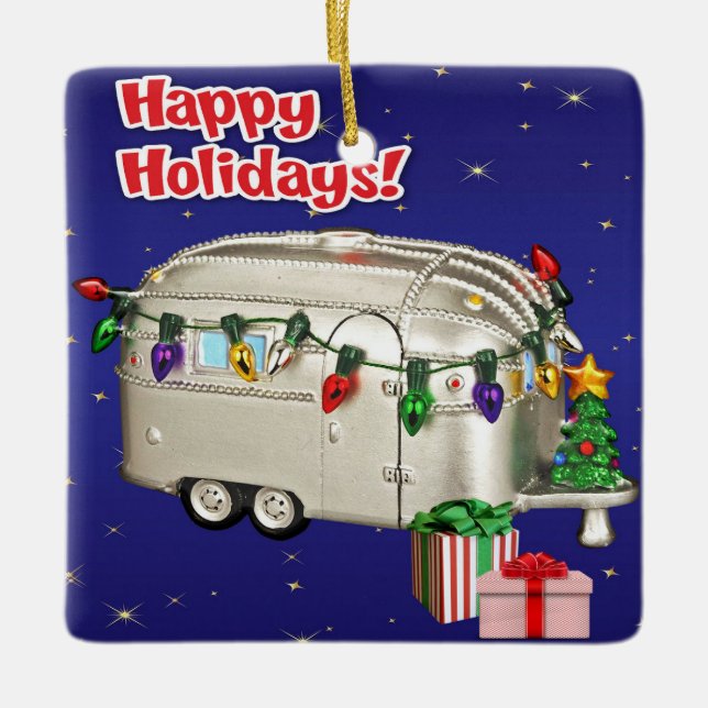 Ornamento De Cerâmica Travel Trailer Camper With Lights Gifts (Frente)