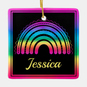 Ornamento De Cerâmica Travesseiro Colorido Boho Arco-Íris
