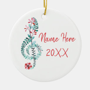 Ornamento De Cerâmica Treble Clef Musical Gift Música Floral Personaliz