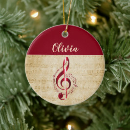 Ornamento De Cerâmica Treble Clef Red Vintage Music Name
