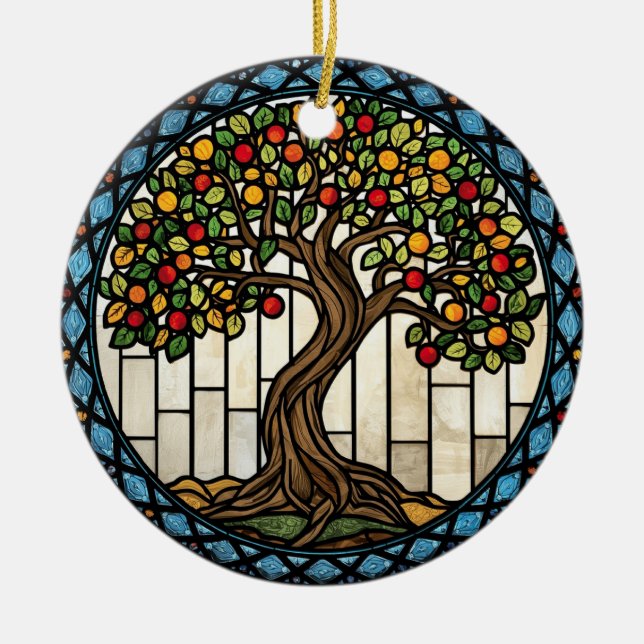 Ornamento De Cerâmica Tree of Life Stained Glass (Frente)