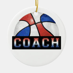 Ornamento De Cerâmica Treinador de Basquete Azul Vermelho