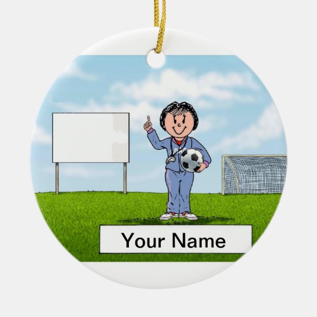 Ornamento De Cerâmica Treinador, Futebol - Mulher (Frente)