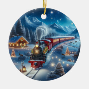 Ornamento De Cerâmica Trem de Natal Mágico Cena de Inverno Nevado