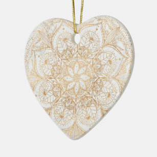 Ornamento De Cerâmica Trendy Dourada Floral Mandala Marble Design