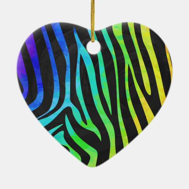Ornamento De Cerâmica Trendy Rainbow e Black Zebra Animal Print no ele (Verso)