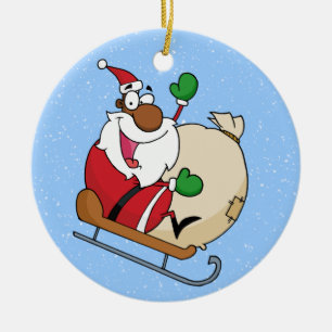 Ornamento De Cerâmica Trenó da equitação de Papai Noel do preto do