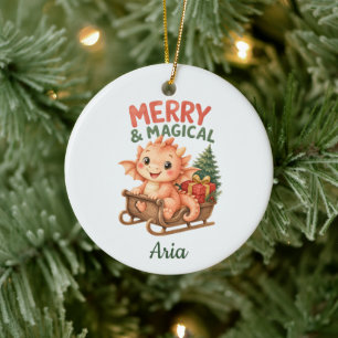 Ornamento De Cerâmica Trenó de Natal do Bebê Dragão Alegre e Mágico