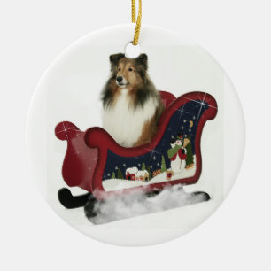 Ornamento De Cerâmica Trenó Sheltie