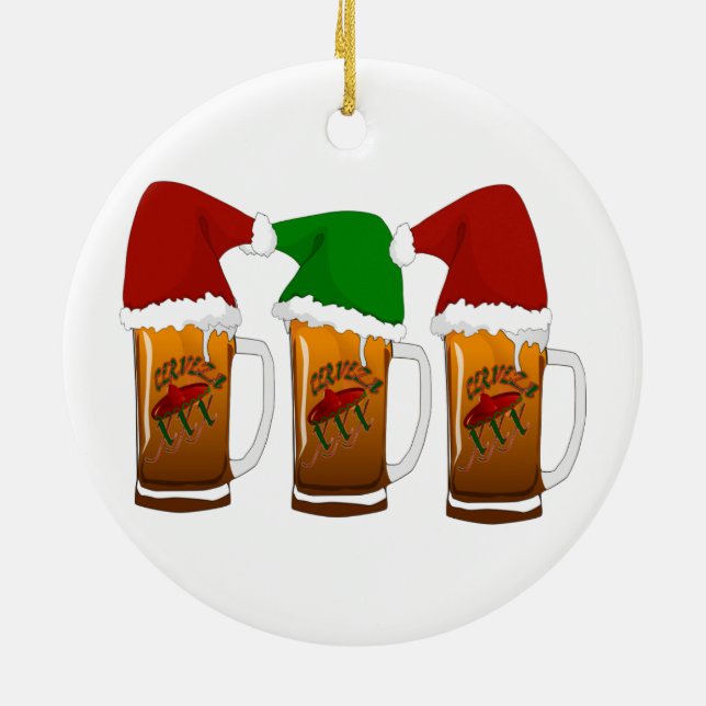 Ornamento De Cerâmica Tres Amigos Christmas Cerveza (Traseira)