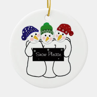 Ornamento De Cerâmica Três bonecos de neve com placa de neve