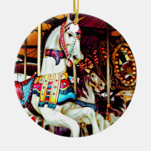 Ornamento De Cerâmica Três Cavalos Carrossel