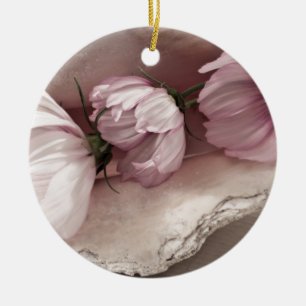Ornamento De Cerâmica Três Cosmos Rosa