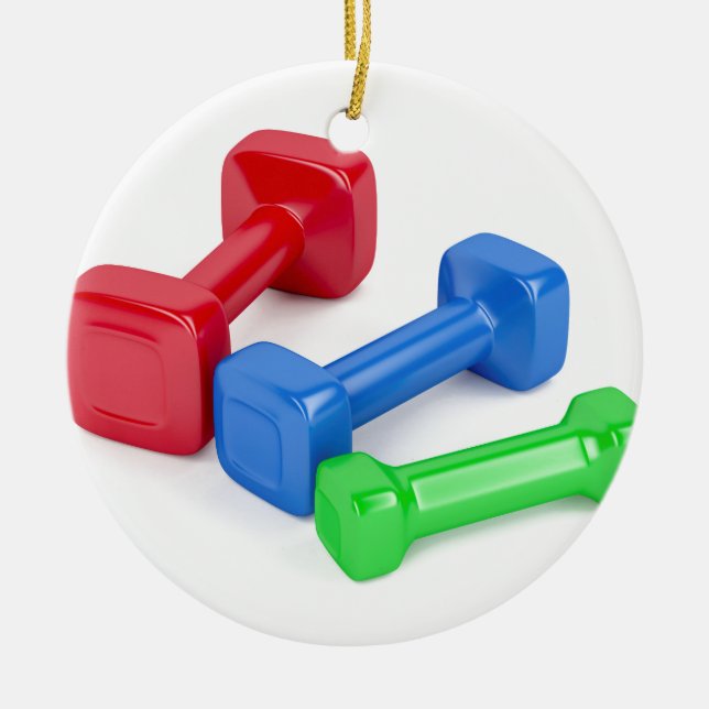 Ornamento De Cerâmica Três dumbbells diferentes (Frente)