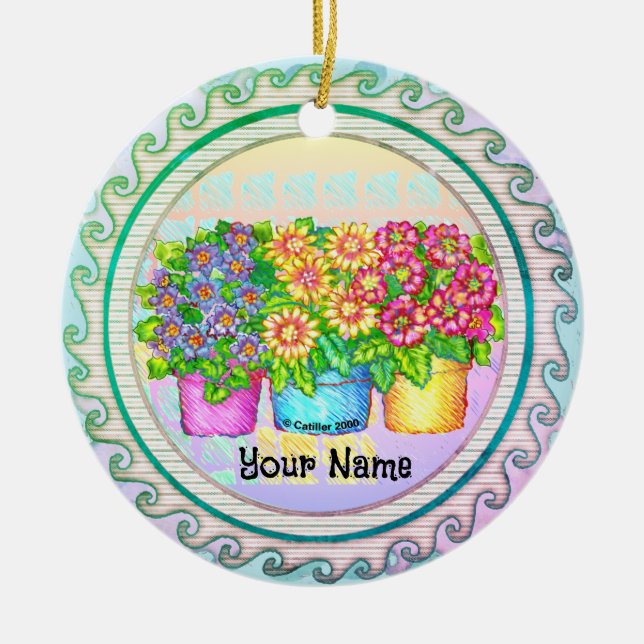 Ornamento De Cerâmica Três Flores de Vases (Frente)