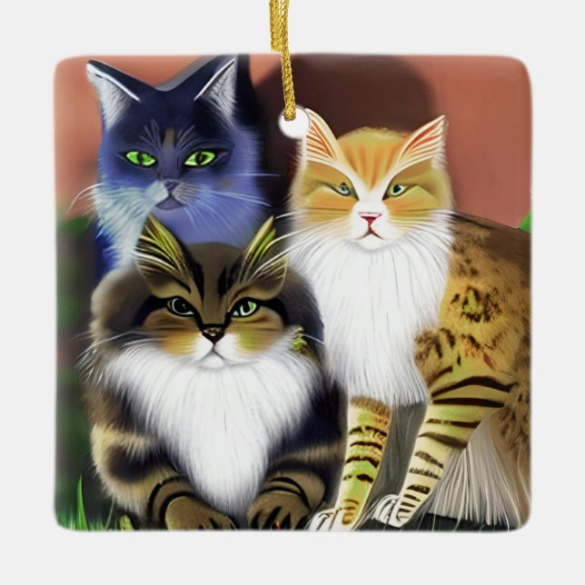 Ornamento De Cerâmica Três Gatos com Atitude (Frente)