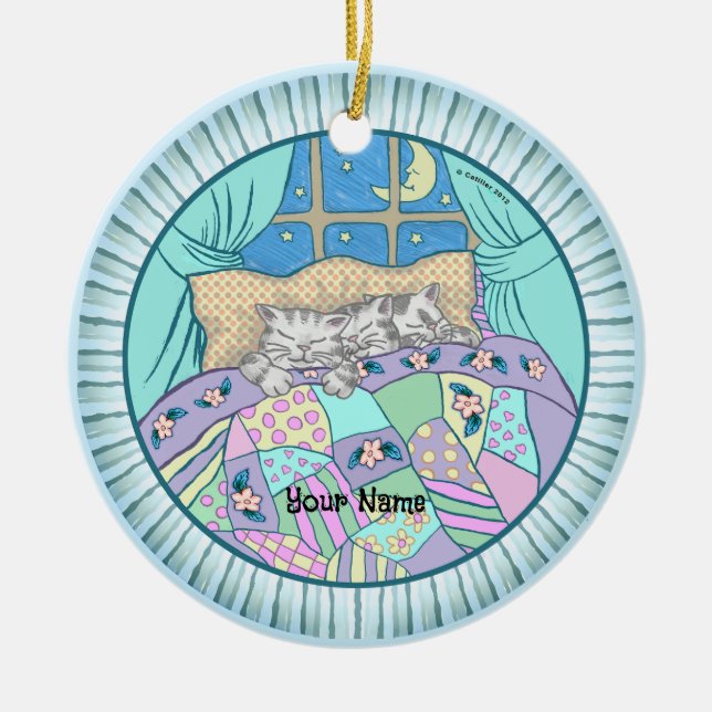 Ornamento De Cerâmica Três Gatos De Gato Dormindo (Frente)