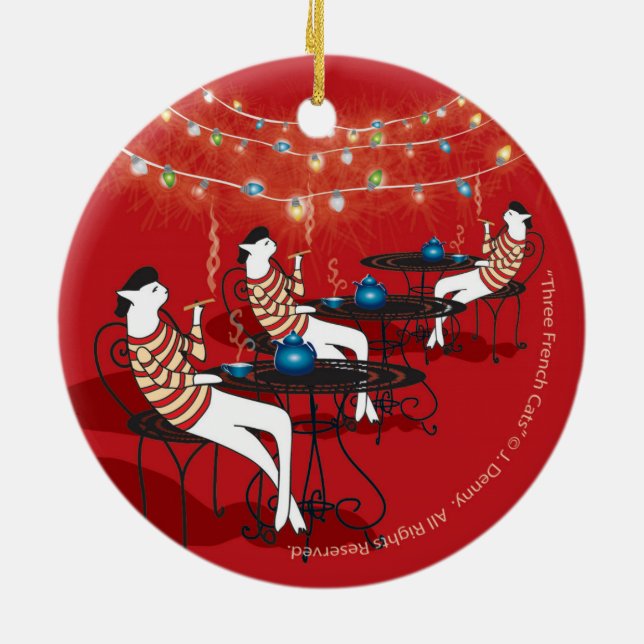 Ornamento De Cerâmica Três gatos franceses... de dois lados. (Traseira)