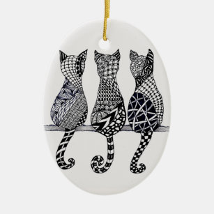 Ornamento De Cerâmica Três Gatos Meow, personalização opcional