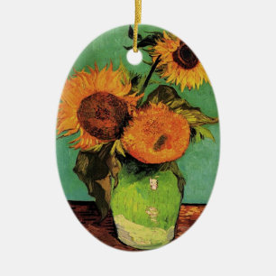 Ornamento De Cerâmica Três girassóis num Vase Vincent van Gogh