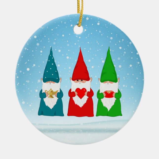 Ornamento De Cerâmica Três Gnomos de Natal (Frente)