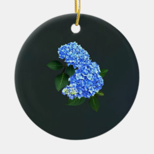 Ornamento De Cerâmica Três Hydrangea Azul