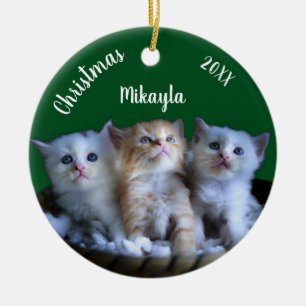 Ornamento De Cerâmica Três Kittens    de NatalOrnamento Cerâmico