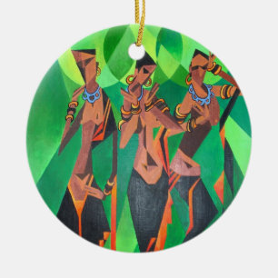 Ornamento De Cerâmica Três mulheres negras tradicionais étnicas dançando
