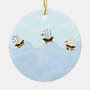 Ornamento De Cerâmica Três navios a navegar no mar de Rolling