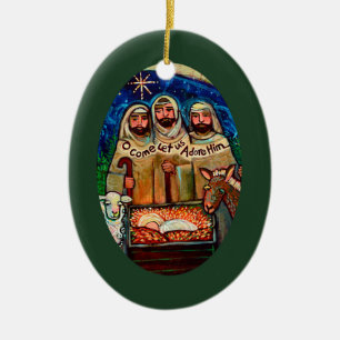 Ornamento De Cerâmica Três Pastores, Então Venha, Vamos Adorá-Lo.