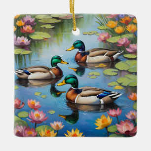 Ornamento De Cerâmica Três patos-reais