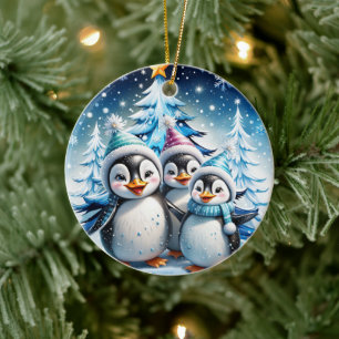 Ornamento De Cerâmica Três pinguins adoráveis