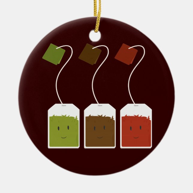 Ornamento De Cerâmica Três saquinhos de chá de sorriso (Frente)