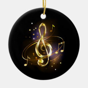 Ornamento De Cerâmica Trevo de Ouro Música