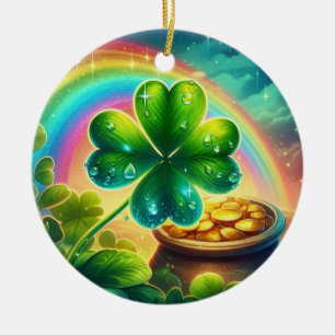 Ornamento De Cerâmica Trevo do dia do Rainbow Saint Patrick